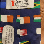 Save the Children Collection silk NECKTIE “Reaching for Love” Navy with flags