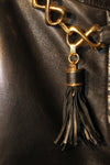 Gold Chain Link Belt with Black Leather Tassel