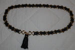 Gold Chain Link Belt with Black Leather Tassel