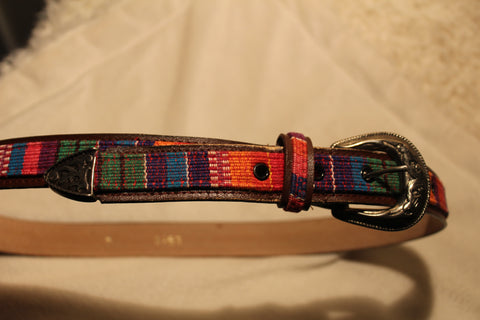 Southwestern Style Leather and Textile Weave Fabric Belt-Vintage