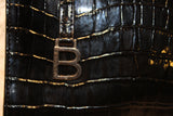 Bisou Bisou Black Patent Leather Croc Embossed Tote