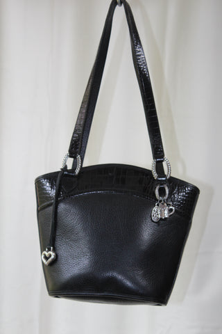 Brighton Black Croc Embossed Leather Tote with Charms