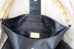 Capaccioli Made in Italy VTG Bamboo Handle on Black Leather Hobo