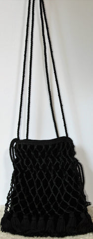 Vintage Pouchette-Black Velvet and Silken Braided Cord with Tassels