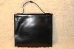 VTG Envelope Style Black Glazed Leather Clutch with Top Handle