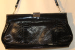 Black Patent Leather Croc Embossed Clutch