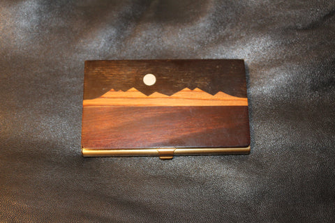 Business Card Case-Metal with Inlaid Wood Design