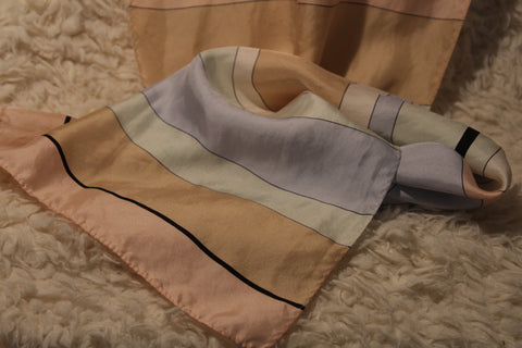 Vintage Oblong Scarf in Pastel Pink, Green, Tan and Blue Stripes