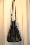 Black Leather Large Drawstring Bucket Sling