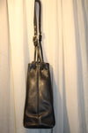Black Leather Large Drawstring Bucket Sling