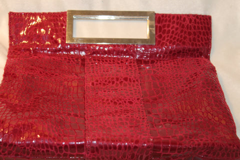 Vintage Red Crocodile Patterned Clutch or Handbag