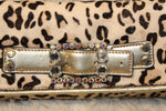 Karen Millen Leopard Print Fur and Leather Clutch with Rhinestone Strap