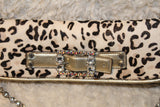 Karen Millen Leopard Print Fur and Leather Clutch with Rhinestone Strap