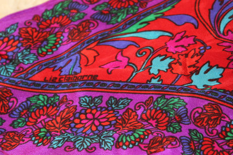 Liz Claiborne Vintage Pointy Silk Scarf in Vibrant Red, Purple, Blue