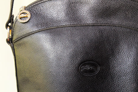 Longchamp-Paris-Vintage Black Leather Crossbody