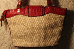 M.C. Chantal Red Leather and Raffia Satchel Tote