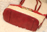 M.C. Chantal Red Leather and Raffia Satchel Tote