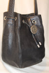 Black Pebbled Leather Drawstring Bucket-Vintage