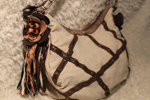 Tianni Canvas and Faux Leather Tassel Hobo Handbag VEGAN